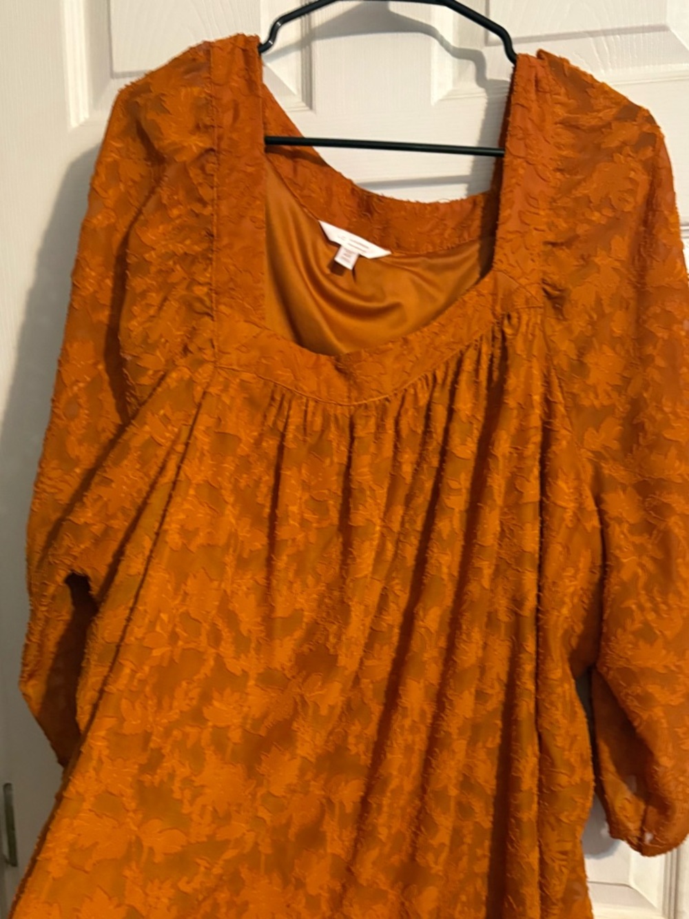 Lauren Conrad Women's Textured Orange Blouse with Scoop Neck